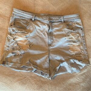 American Eagle Lightwash Ripped Denim Shorts